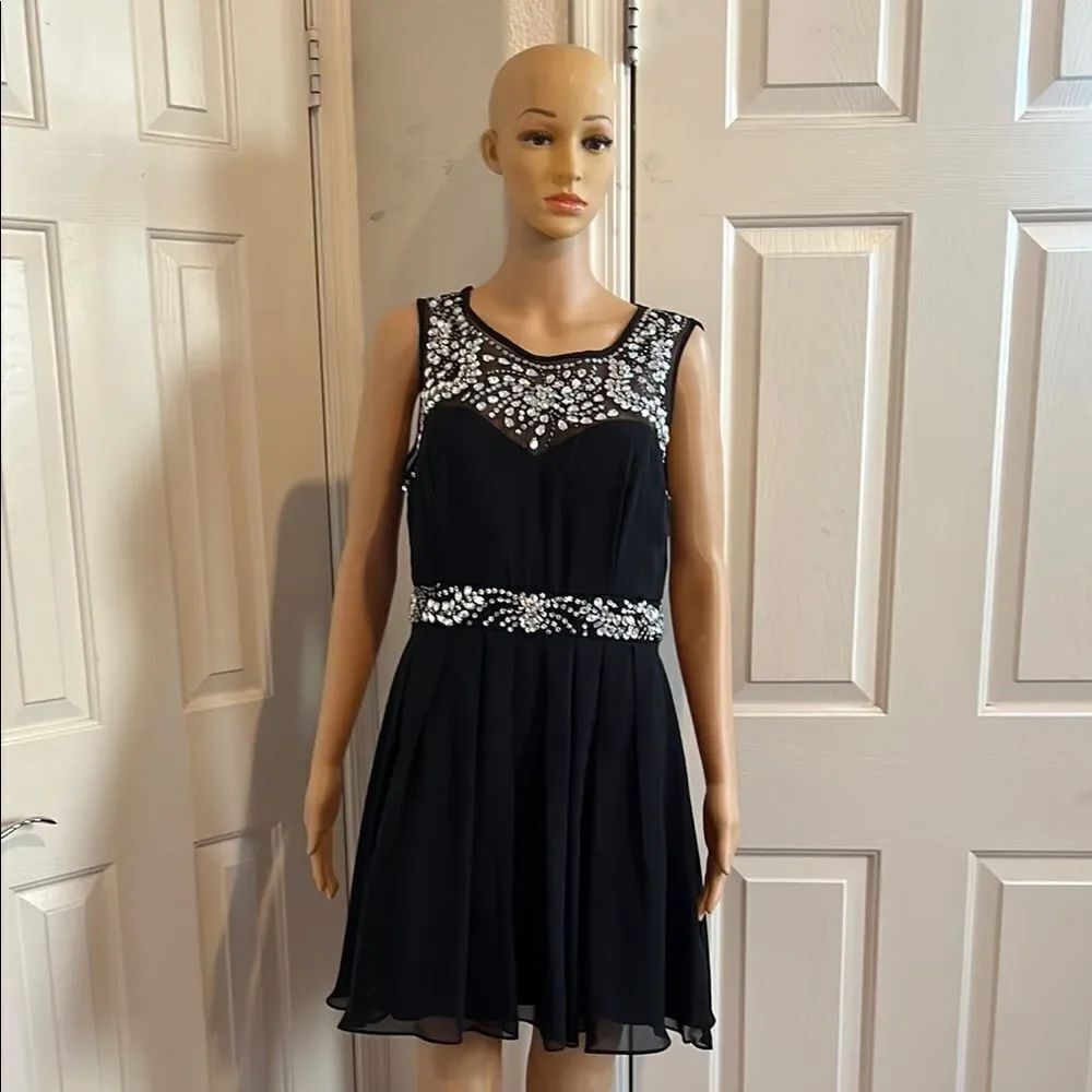 Windsor Black Silver Fit & Flare Mini Dress Juniors 11/12 Sleeveless Rhinestone